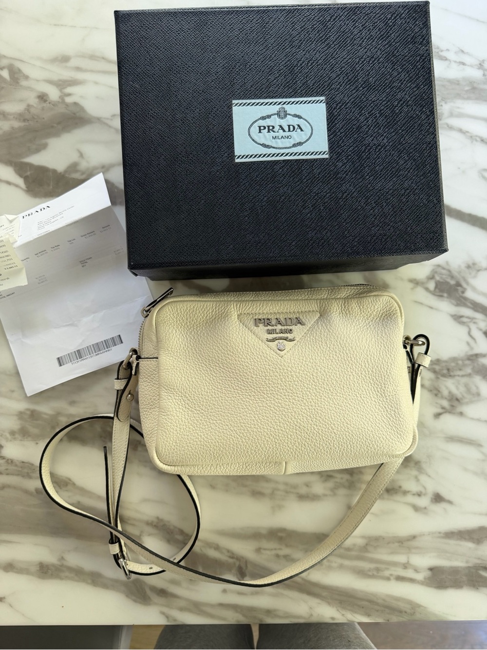 Prada Soft White Leather Crossbody Bag with Logo and Adjustable Leather strap - Picture 14 of 14